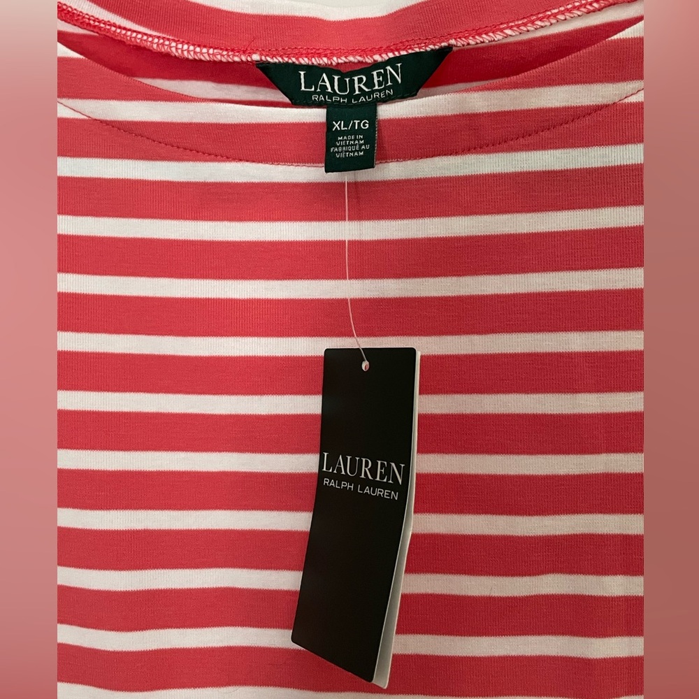 Lauren Ralph Lauren NWT Coral Striped Boatneck Tee - Picture 3 of 4